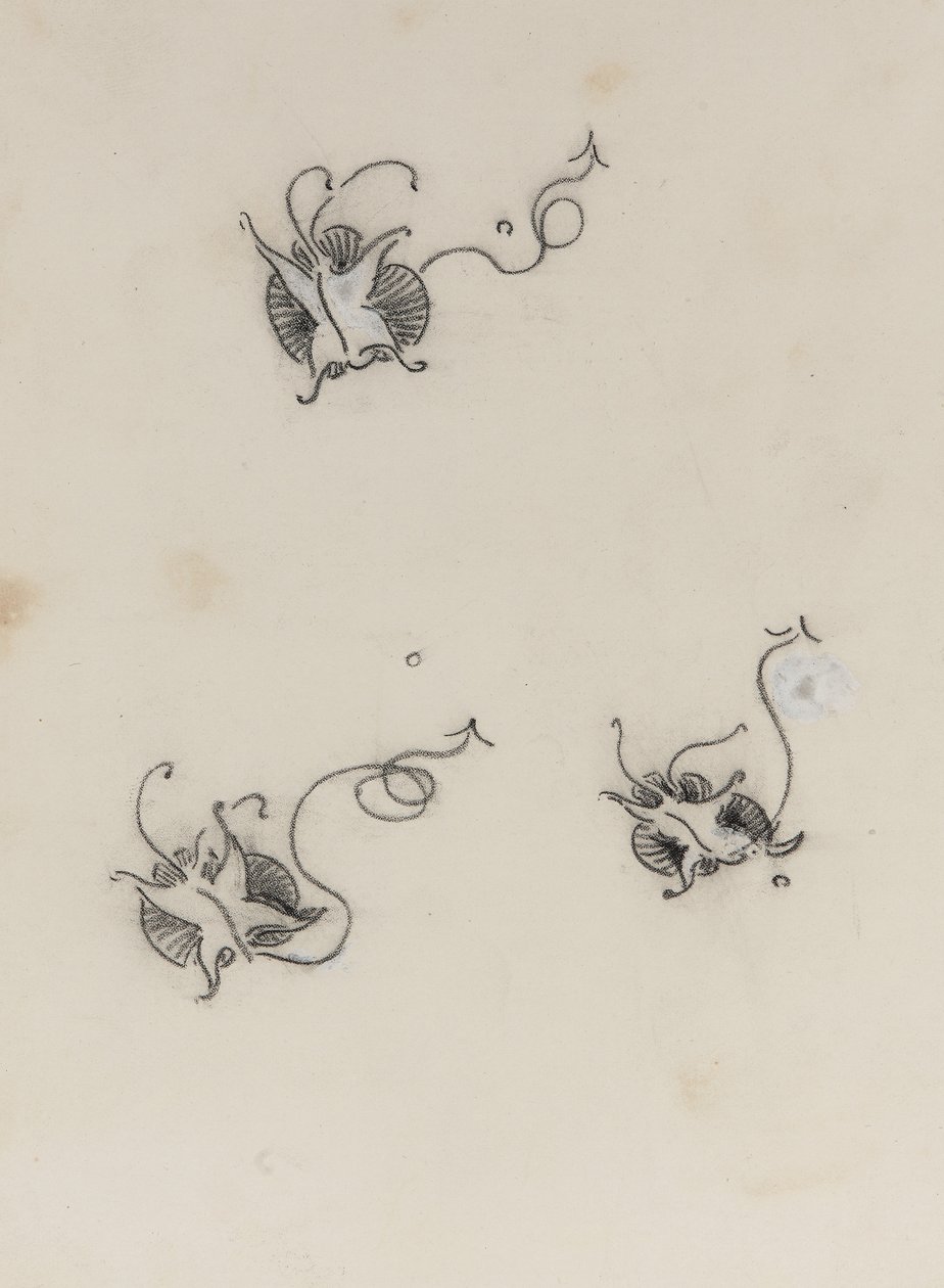 Três Whistler Butterflies (crayon e branco chinês em papel de transferência litográfico) de James Abbott McNeill Whistler