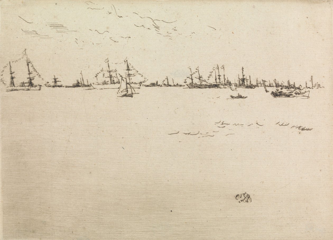 Navios de Tropa, de um conjunto de doze gravuras intitulado The Naval Review, 1887 de James Abbott McNeill Whistler