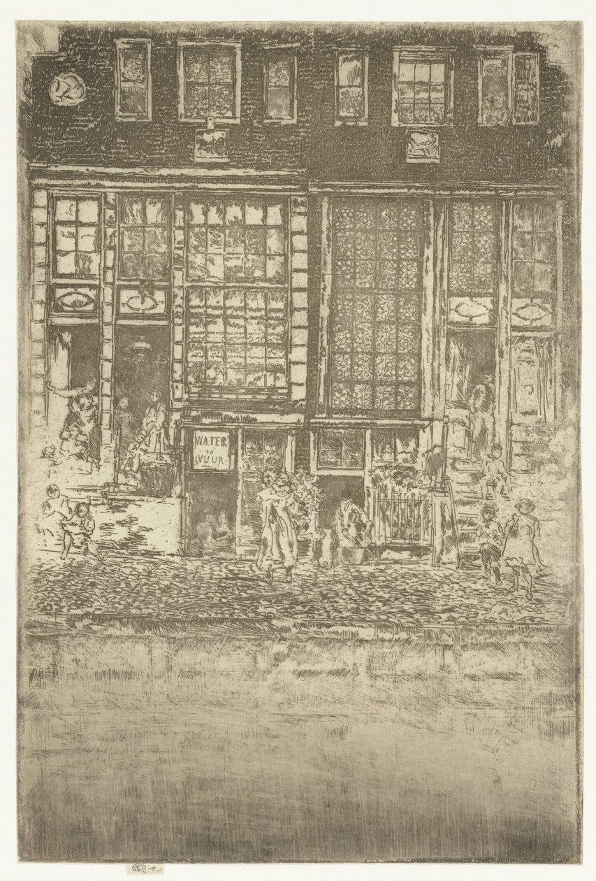 Duas casas do canal em Amesterdão
Cortina bordada de James Abbott McNeill Whistler