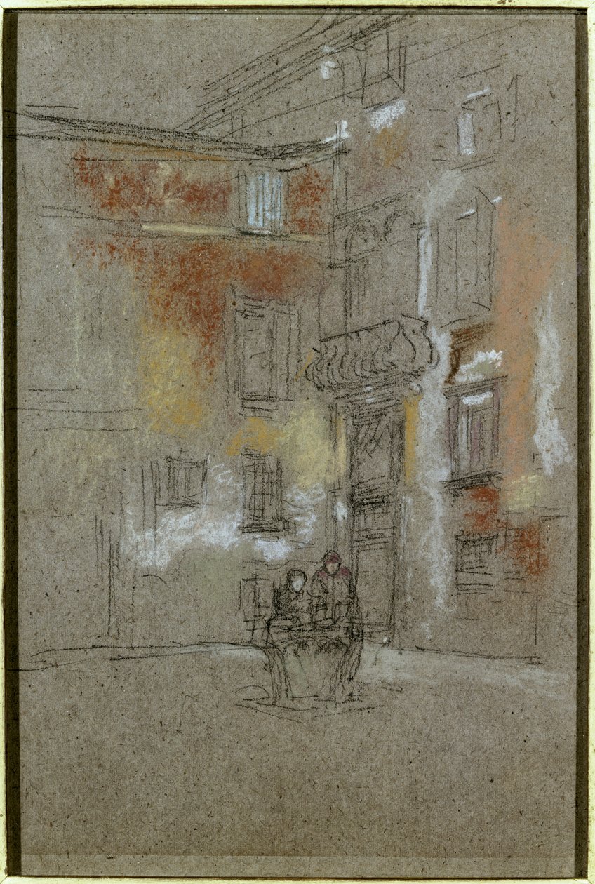Pátio veneziano: Corte Bollani, 1880 (giz e pastel sobre papel pardo) de James Abbott McNeill Whistler