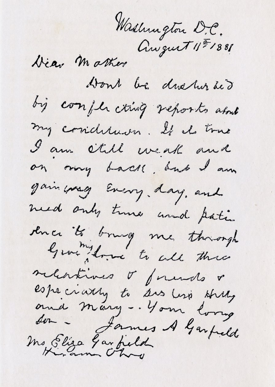 Carta de James Abram Garfield para sua mãe, de &39;From Log Cabin para White House&39; por William M. Thayer, publicado por Hodder und Stoughton, 1905 de James Abram Garfield