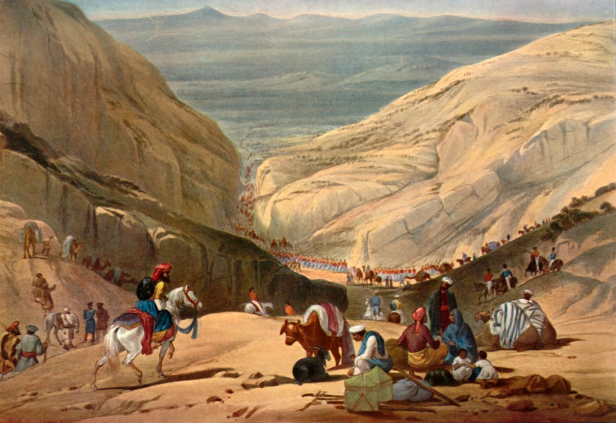 Exército emergente da passagem de Shutargardan para o vale de Logar, c1840, 1901. de James Atkinson