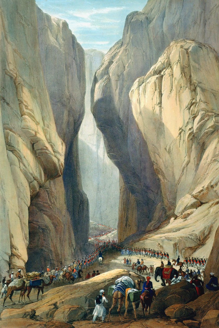 Exército britânico entrando no Bolan Pass de Dadur, Primeira Guerra Anglo-Afegã, 1838-1842 de James Atkinson