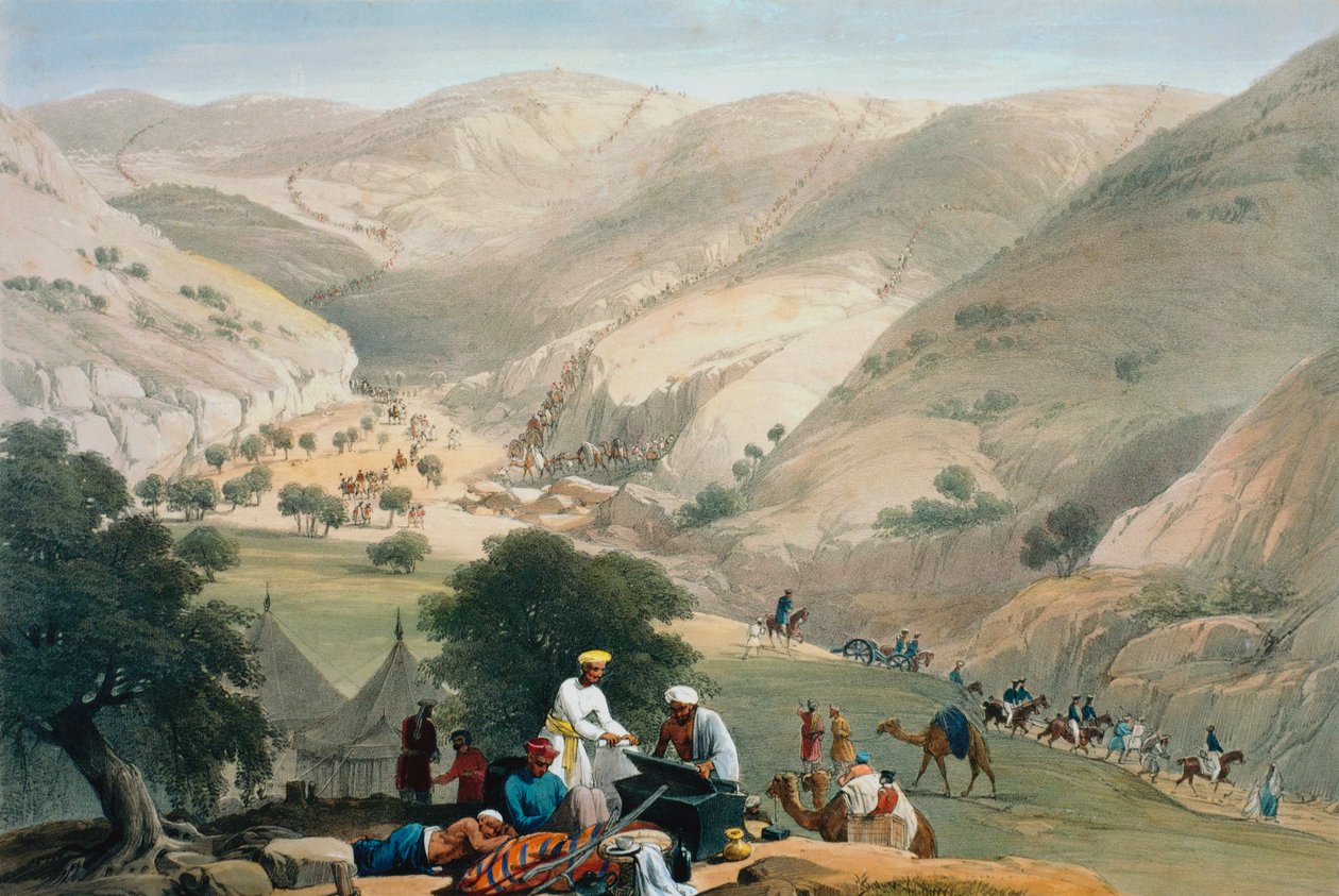 Acampamento do 1º Regimento Europeu de Bengala, Primeira Guerra Anglo-Afegã 1838-1842 de James Atkinson