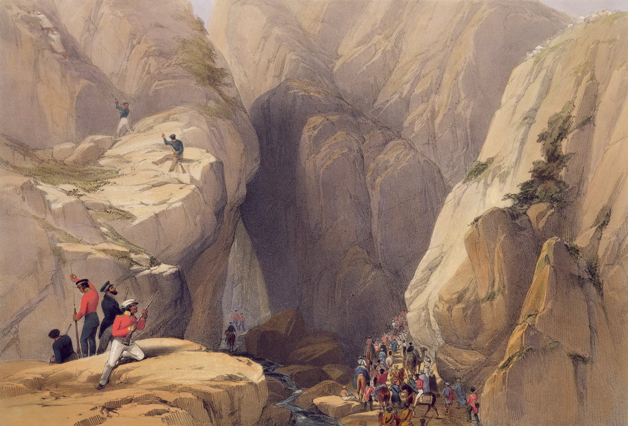 Entrada para o Kojak Pass de Parush, de &39;Sketches in Afghaunistan&39;, gravada por Charles Haghe (1810-88) e Louis Haghe (1806-85), publicada por Henry Graves, 1842 de James Atkinson