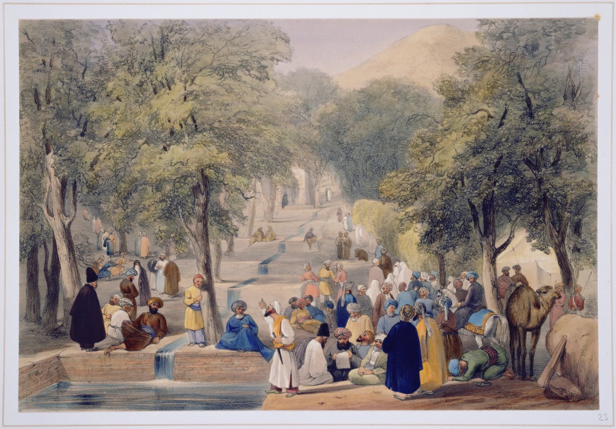 A Avenida em Babers Tomb, de Sketches in Afghaunistan, gravada por Charles Haghe (1810-1888) e Louis Haghe (1806-1885), publicada por Henry Graves, 1842 de James Atkinson