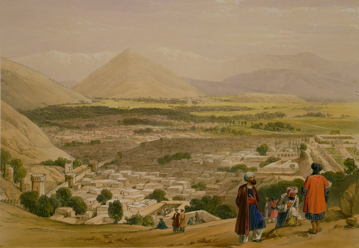 O Balla Hissar e a Cidade de Caubul, da parte superior da Cidadela, de &39;Sketches in Afghaunistan&39;, gravada por Charles Haghe (1810-1888) e Louis Haghe (1806-85), publicada por Henry Graves, 1842 de James Atkinson
