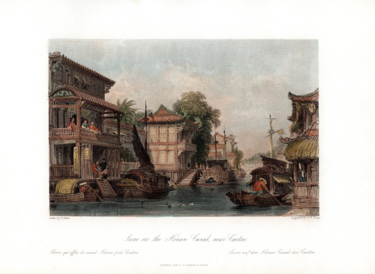 Cena no canal de Honan, perto de Canton, China, c1840. de James B. Allen