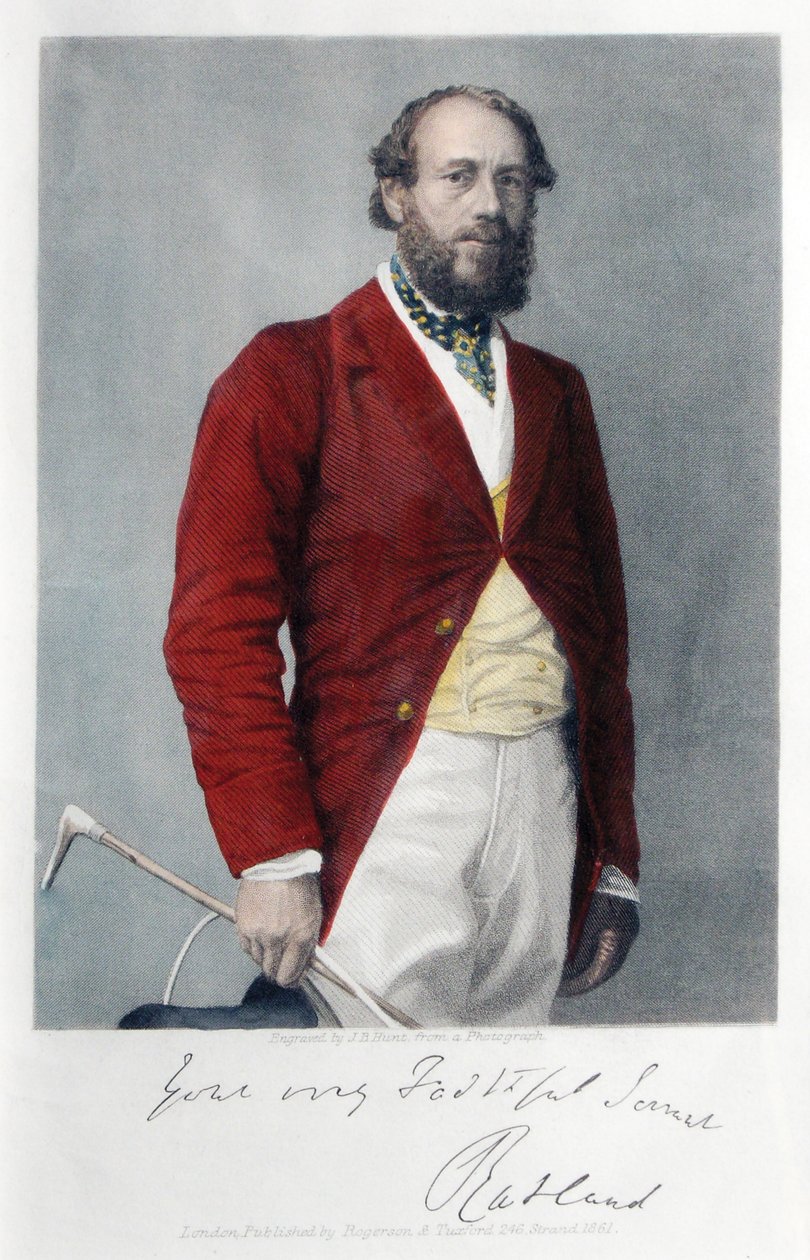 O 6º Duque de Rutland vestido para caçar, 1861 de James B. Hunt