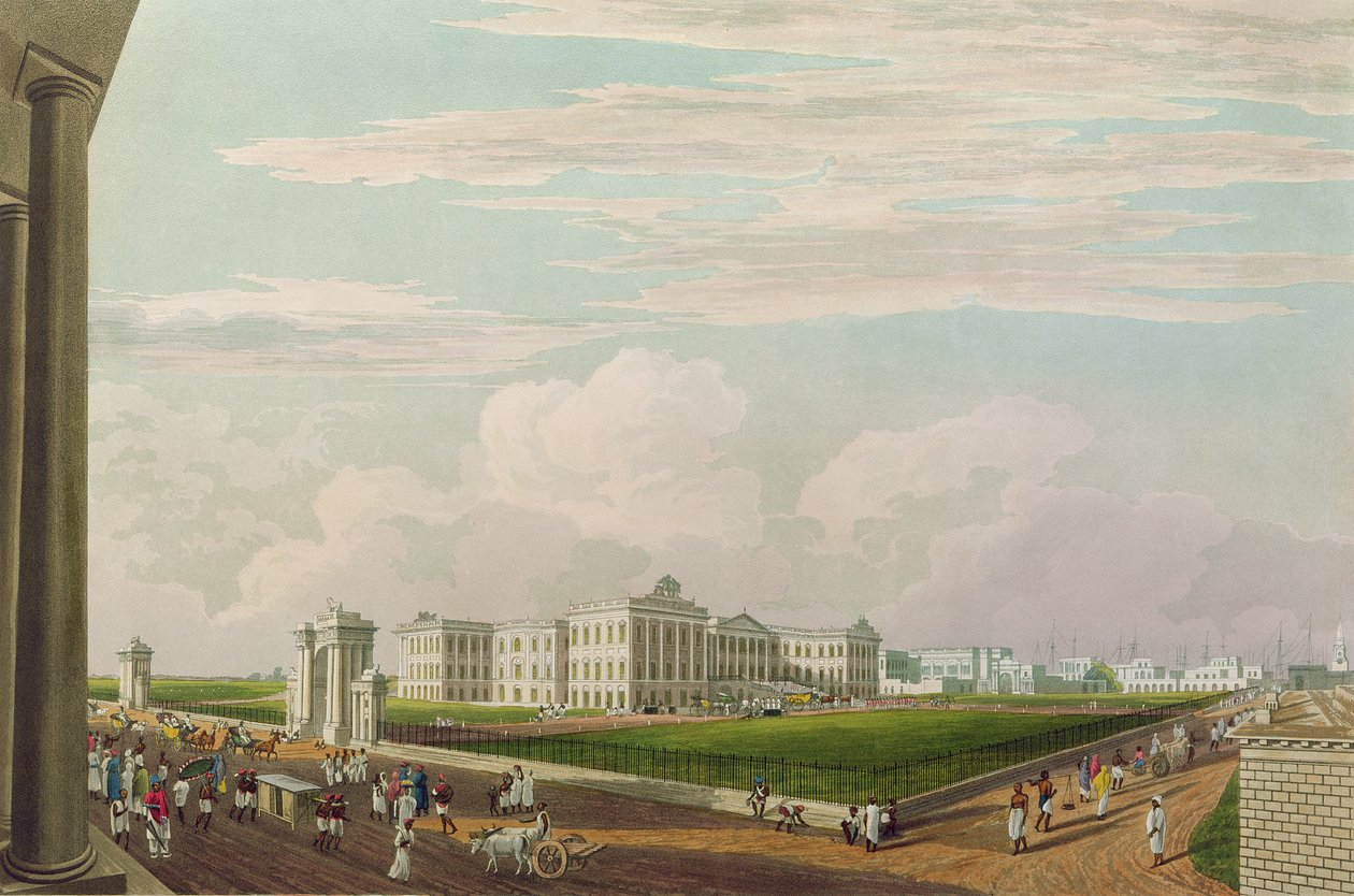 Vista da Casa do Governo, Calcutá, 1826, gravada por Robert Havell, o Jovem (1793-1878) (aquatint) de James Baillie Fraser