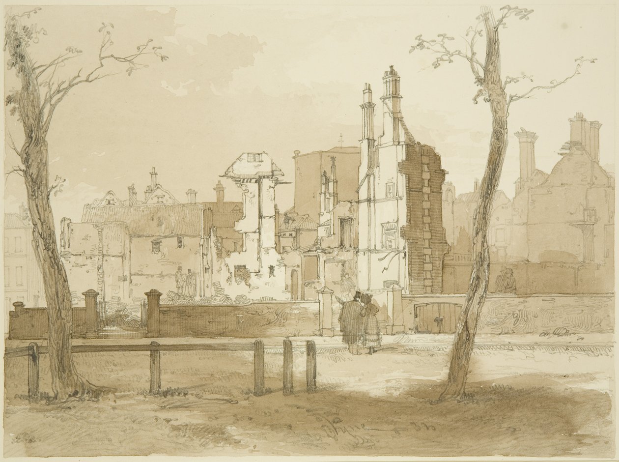 Lado oeste da Praça Queen, depois dos Riots (lápis e aquarela sobre papel) de James Baker Pyne