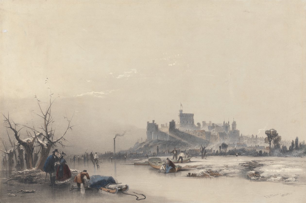 O Castelo de Windsor visto do rio gelado durante a grande geada de James Baker Pyne