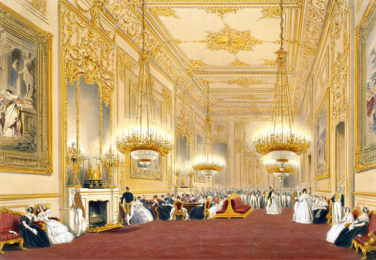 A Grande Sala de Recepção - Entretenimento do Estado para Sua Majestade o Rei Louis-Philippe, 1838 de James Baker after Pyne