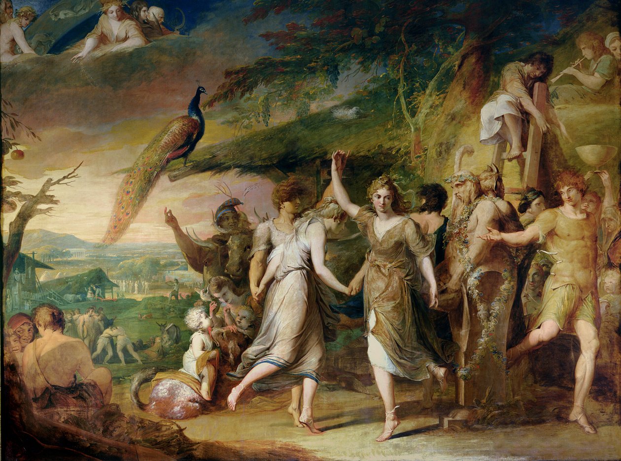 Um Grecian Harvest Home, ou Ação de Graças para as Deidades Rurais, Ceres, Baco Sylvanus e Pan, segundo na série O Progresso da Cultura e do Conhecimento Humanos, c.1777-84 de James Barry