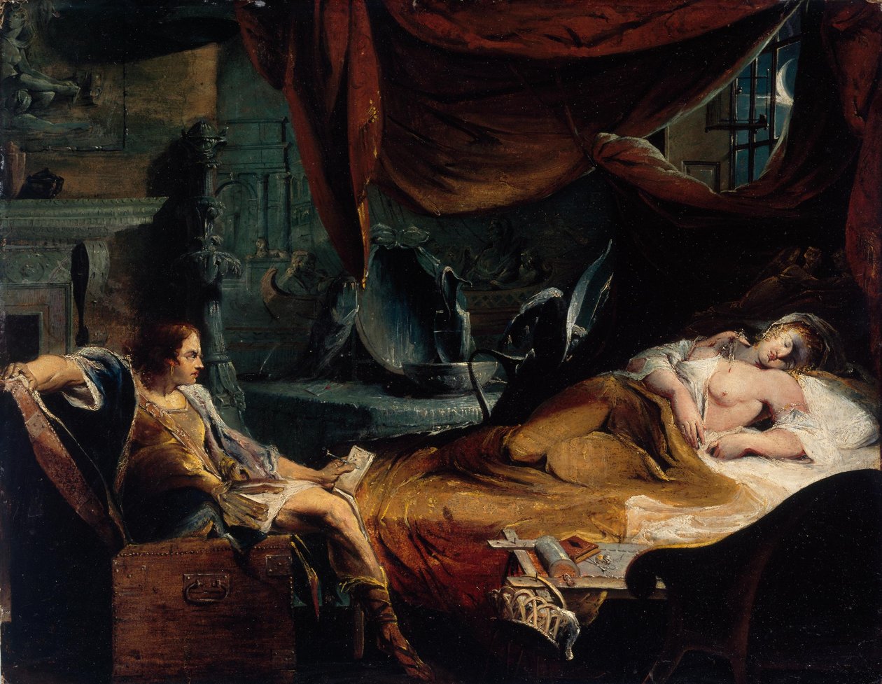 Iachimo sai do baú no quarto de Imogen de James Barry