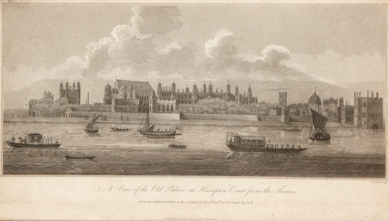 Uma Vista do Antigo Palácio de Hampton Court a partir do Tamisa de James Basire