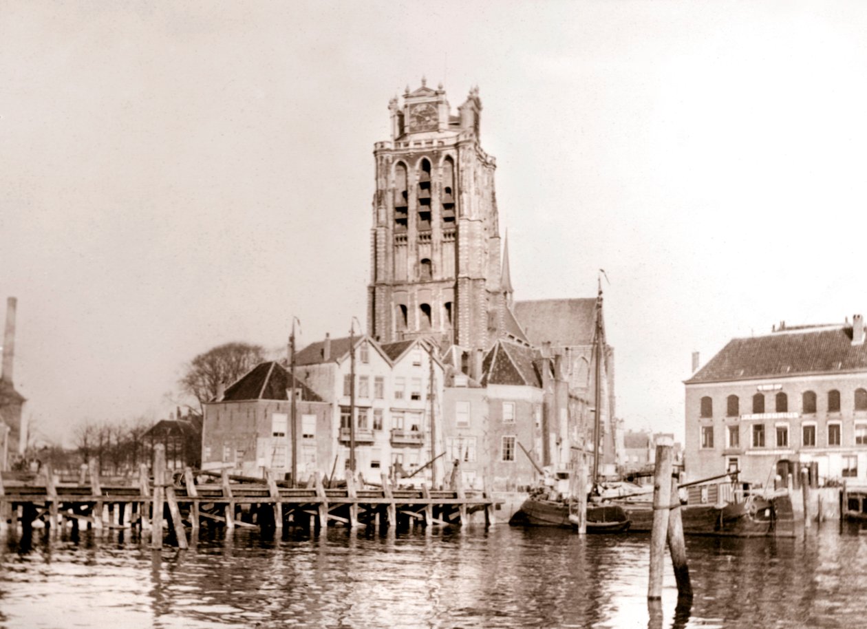 Igreja no canal, Dordrecht, Holanda, 1898 de James Batkin