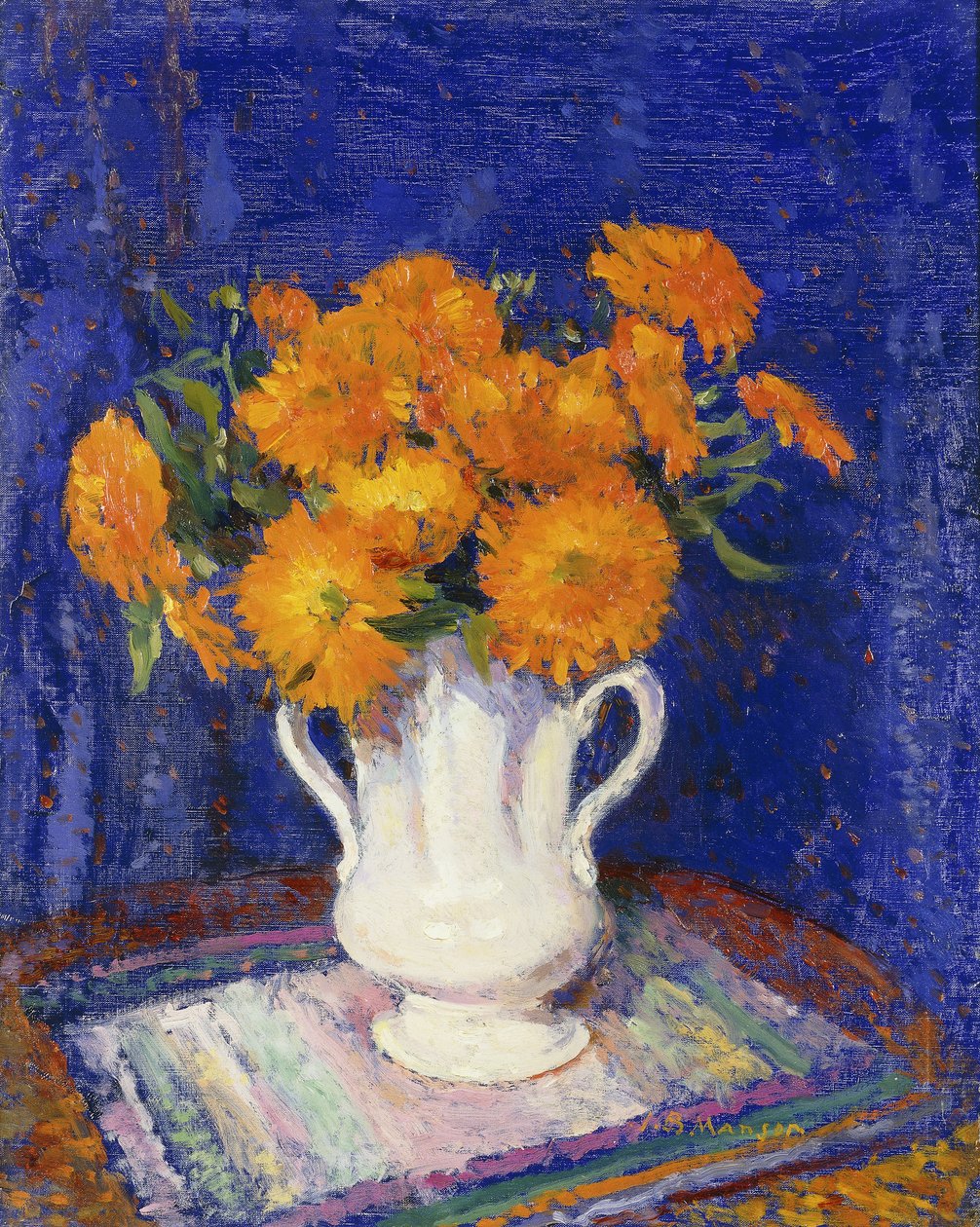 Marigolds em um vaso branco de James Bolivar Manson