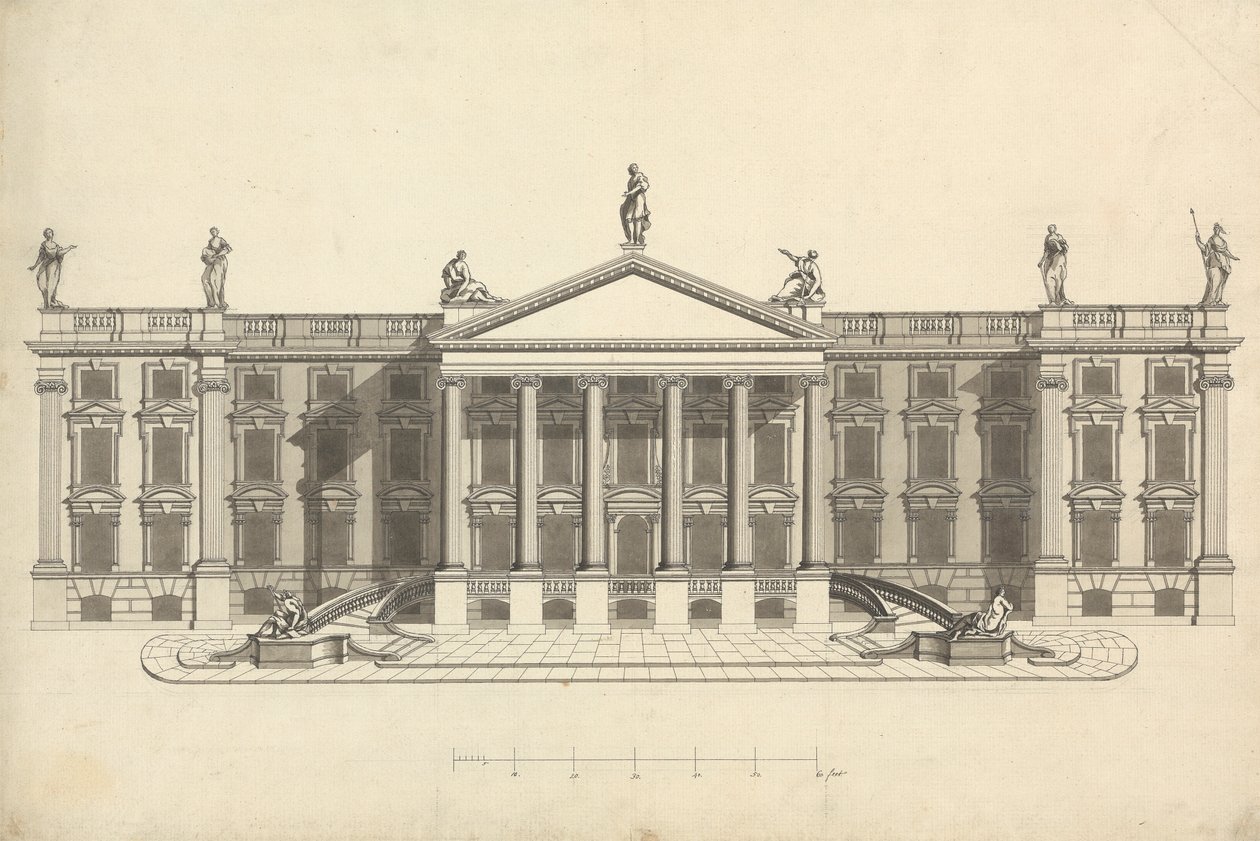 Desenho acabado da Mansão Palladian não identificada de James Bruce