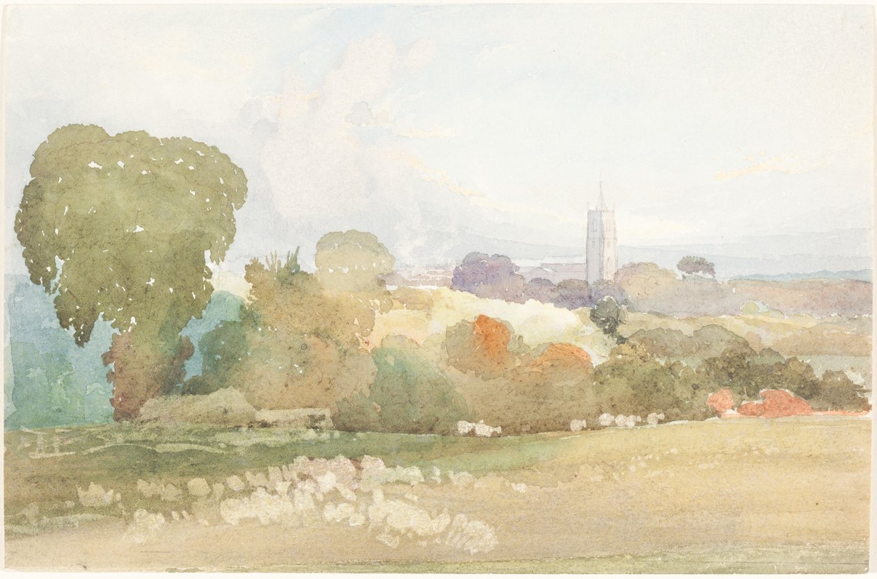 Paisagem com campanário da igreja, 1828. de James Bulwer