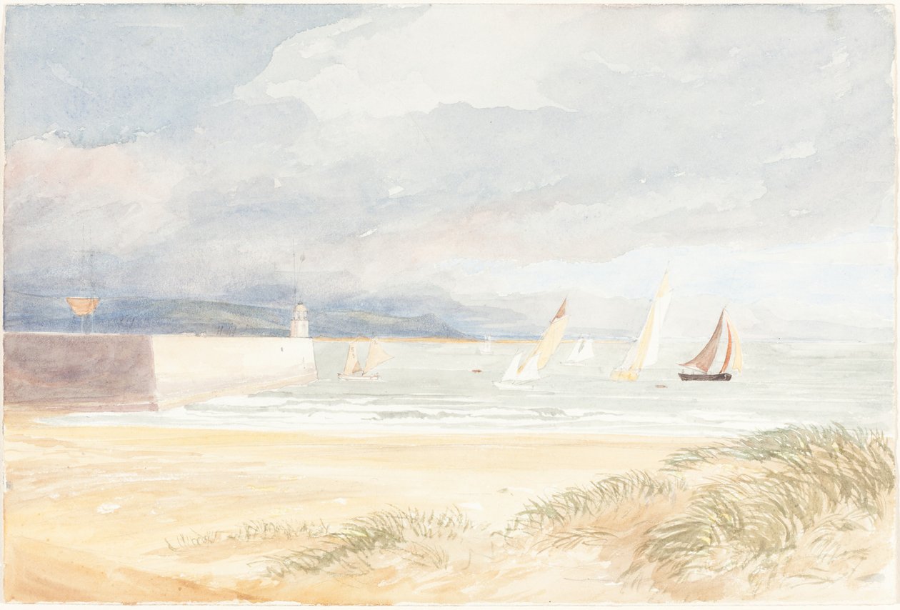 Shore Scene com Veleiros Portland, Dorset, 18221839. de James Bulwer