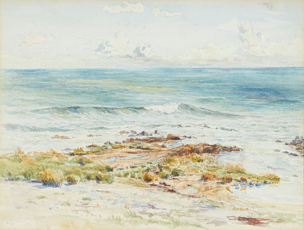 Paisagem costeira (lápis e aguarela) de James Caw