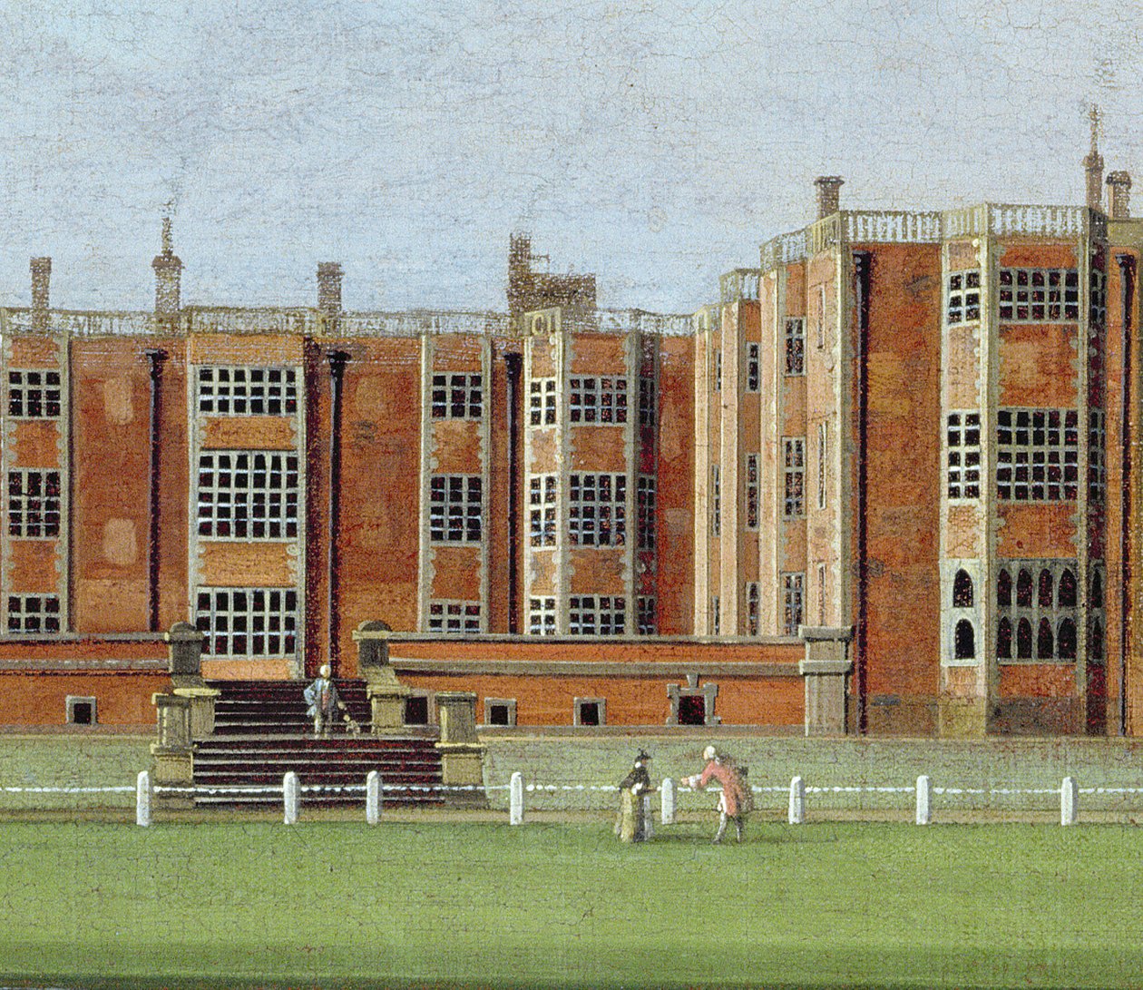 Vista da Temple Newsam House, c.1750 (óleo sobre tela) (detalhe de 128852, mostrando a seção central da fachada) de James Chapman