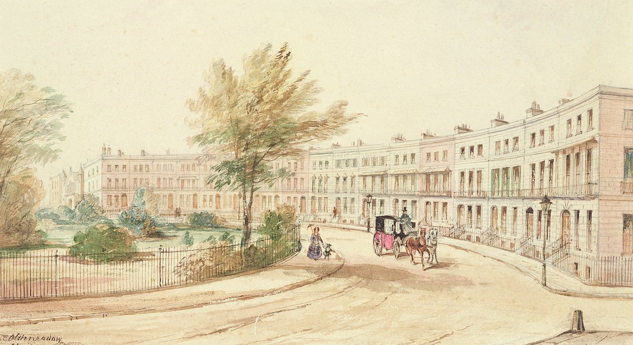 Royal Crescent, Cheltenham, c.1850 (wc no papel) de James Charles Oldmeadow