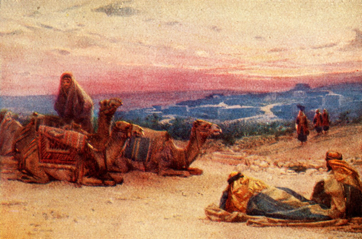 Viajantes que descansam fora da vila da Palestina - Atos xx 5, c1924. Criadores: James Clark, Henry A Harper. de James Clark and Henry A Harper