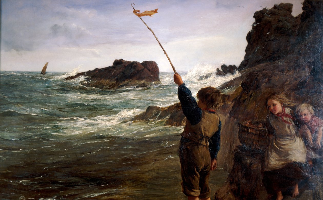 "Caught by the Tide" (Apanhado pela Maré), 1869 de James Clarke Hook