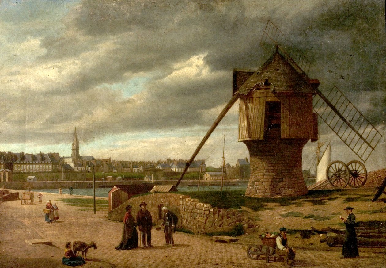 Paisagem com um moinho de vento, St Malo, França, 1877 de James Collinson