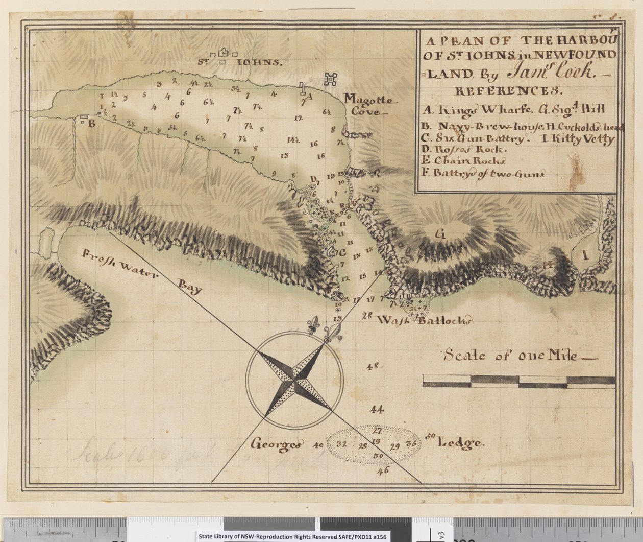 ia. Um Plano do Porto de St Johns, em Newfoundland. de James Cook