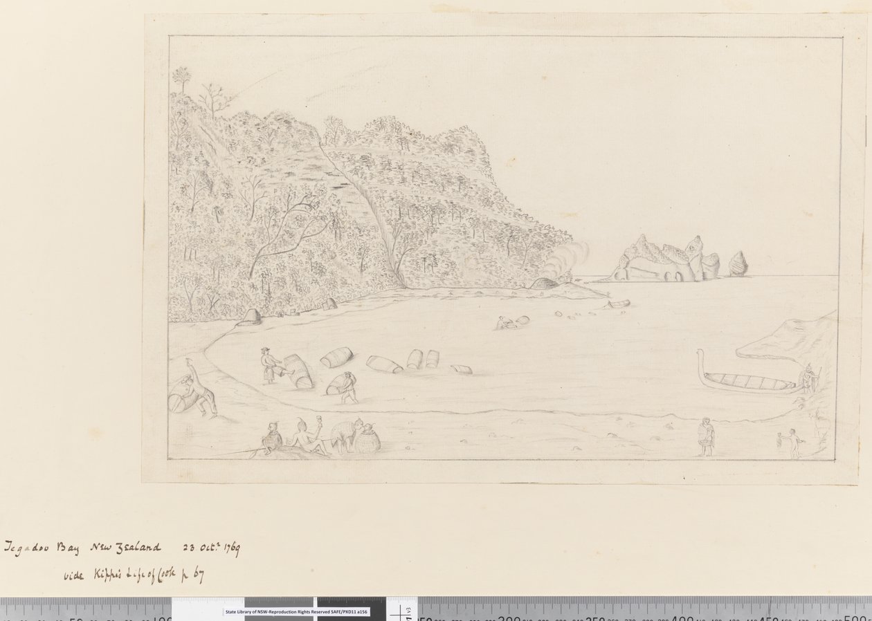 iv. A View of the Watering Place Tegadoo Bay, Nova Zelândia, 23 Out 1769 de James Cook