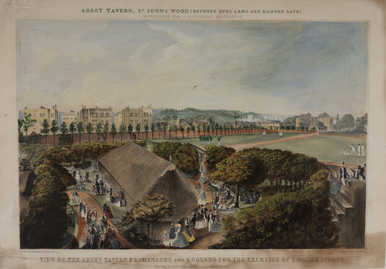 Vista dos passeios e jardins Taverns Abbey, Violet Hill, Marylebone, c.1870 de James D Barnett