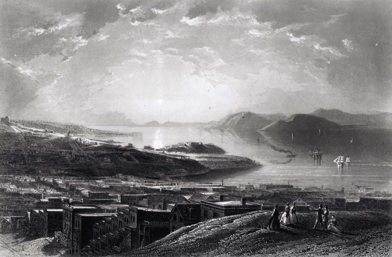 Golden Gate, de Telegraph Hill, de &39;America pitoresca&39;, por William Cullen Bryant, gravado por Edward Paxman Brandard (1819-98) c.1873 de James David Smillie