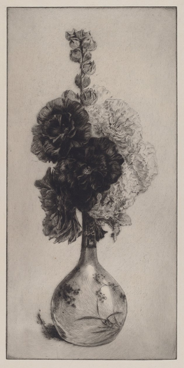 Hollyhocks em um vaso de pescoço longo de James David Smillie