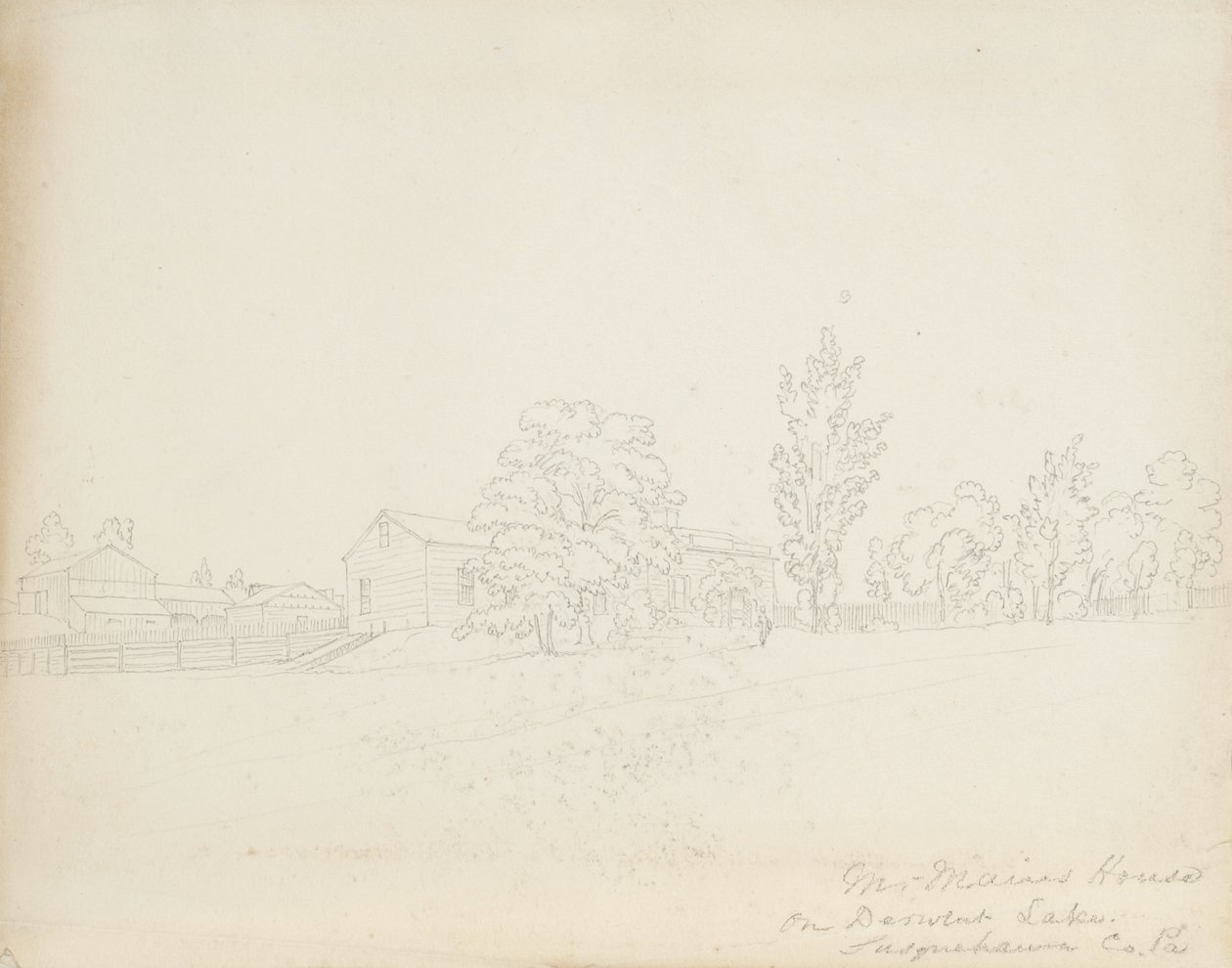 Mr. Mains House em Derwent Lake, Susquehanna Co. Pa., 1843 (grafite em papel creme) de James David Smillie