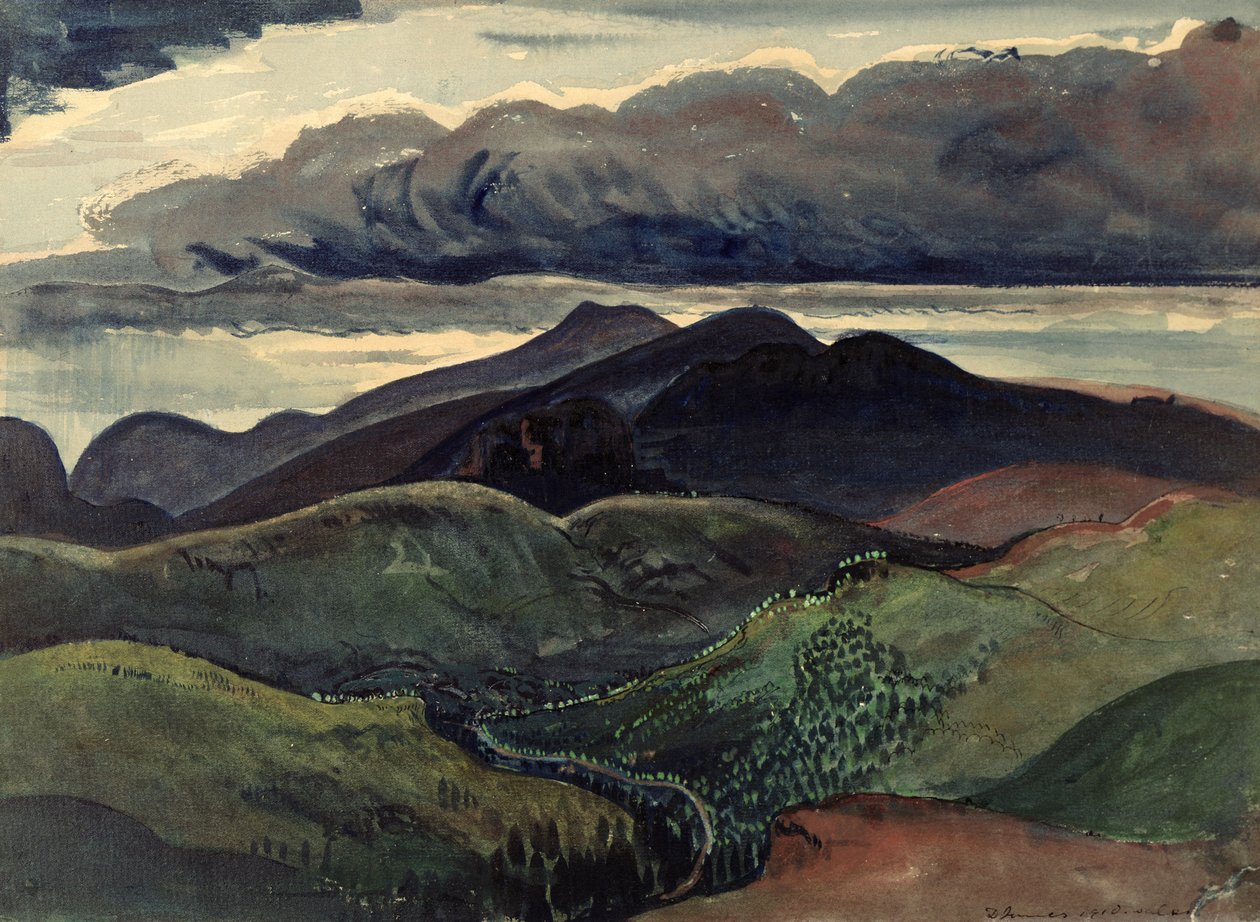 As montanhas escuras (Brecon Beacons) (aquarela, guache sobre papel) de James Dickson Innes