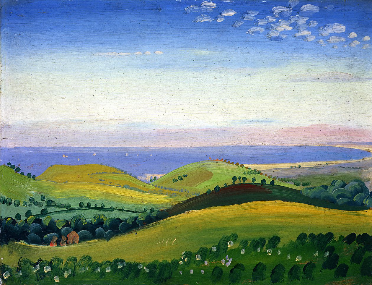 Vista de White Hart, Guestling, Sussex, c.1911-12 (óleo no painel) de James Dickson Innes