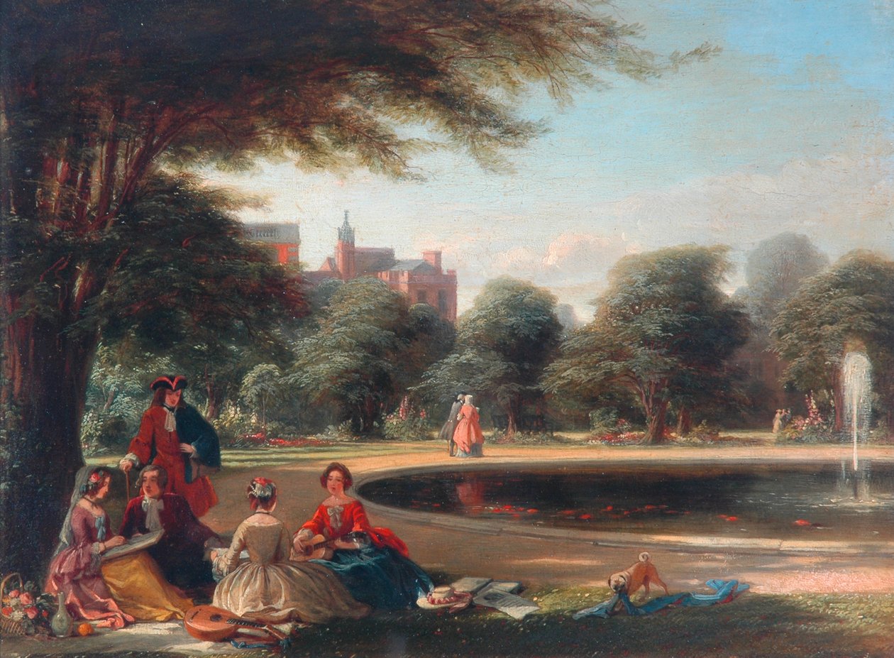 Hampton Court, a Fonte (óleo no painel) de James Digman Wingfield