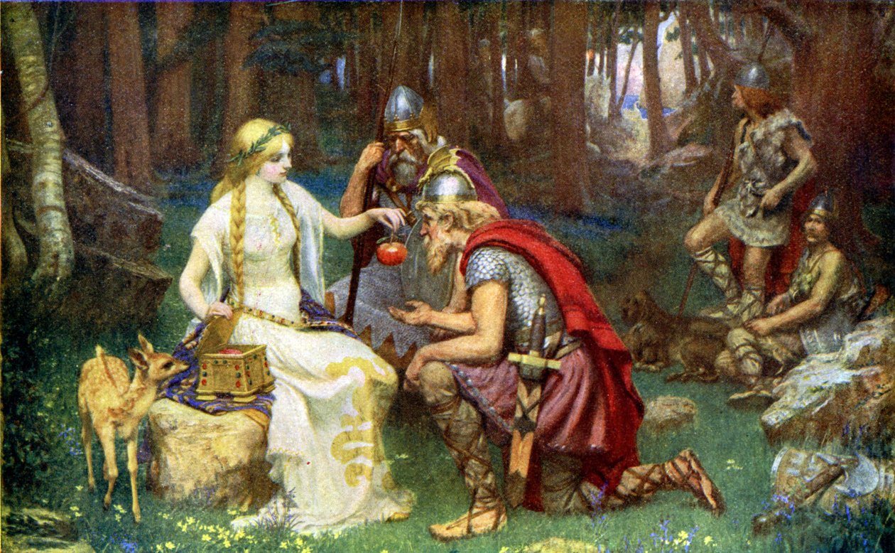 A Deusa Idunn e a juventude mantendo as maçãs de James Doyle Penrose