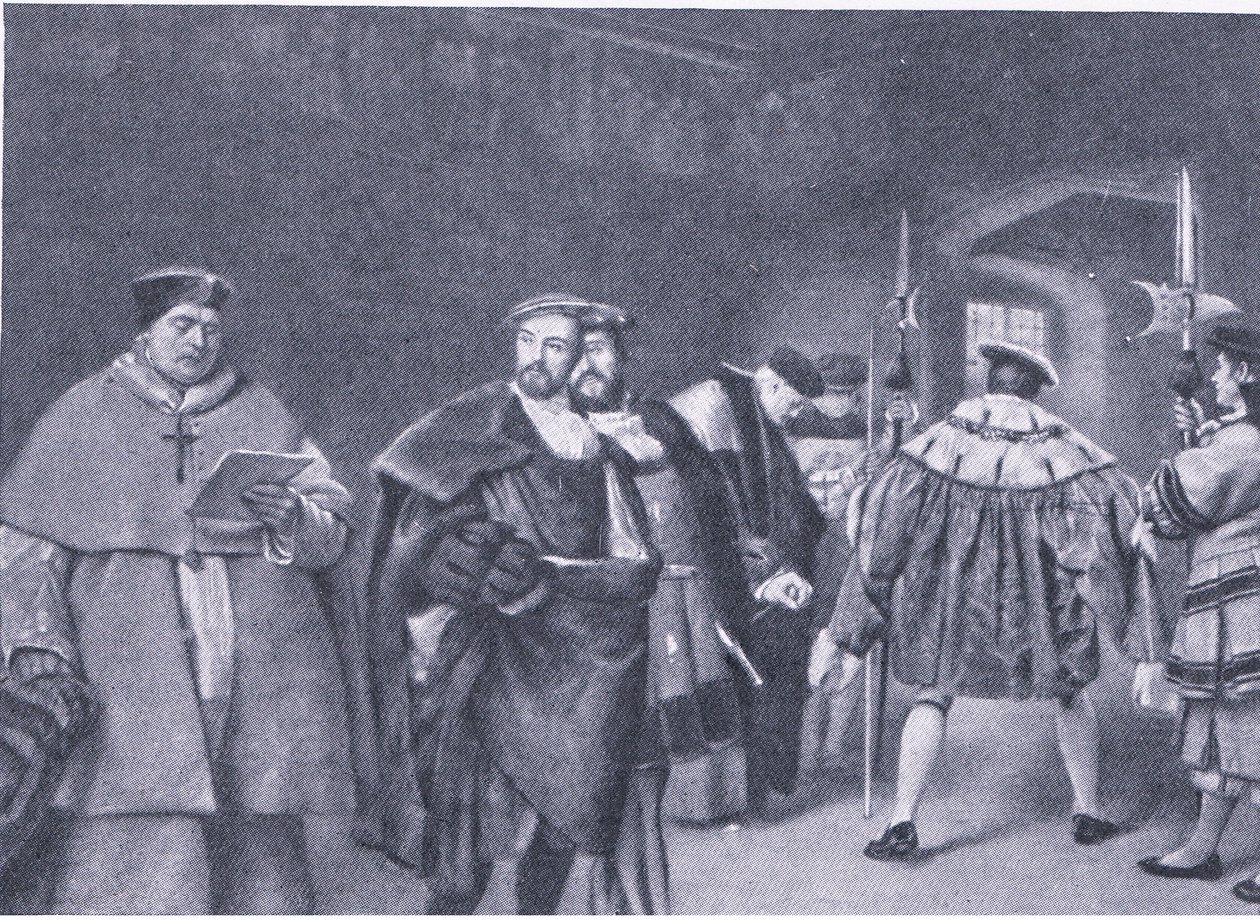Dispensa do Cardeal Wolsey pelo Rei Henrique VIII, da História do Povo Britânico de Cassells publicada pela Waverley Book Company, c.1950s de James Dromgole Linton