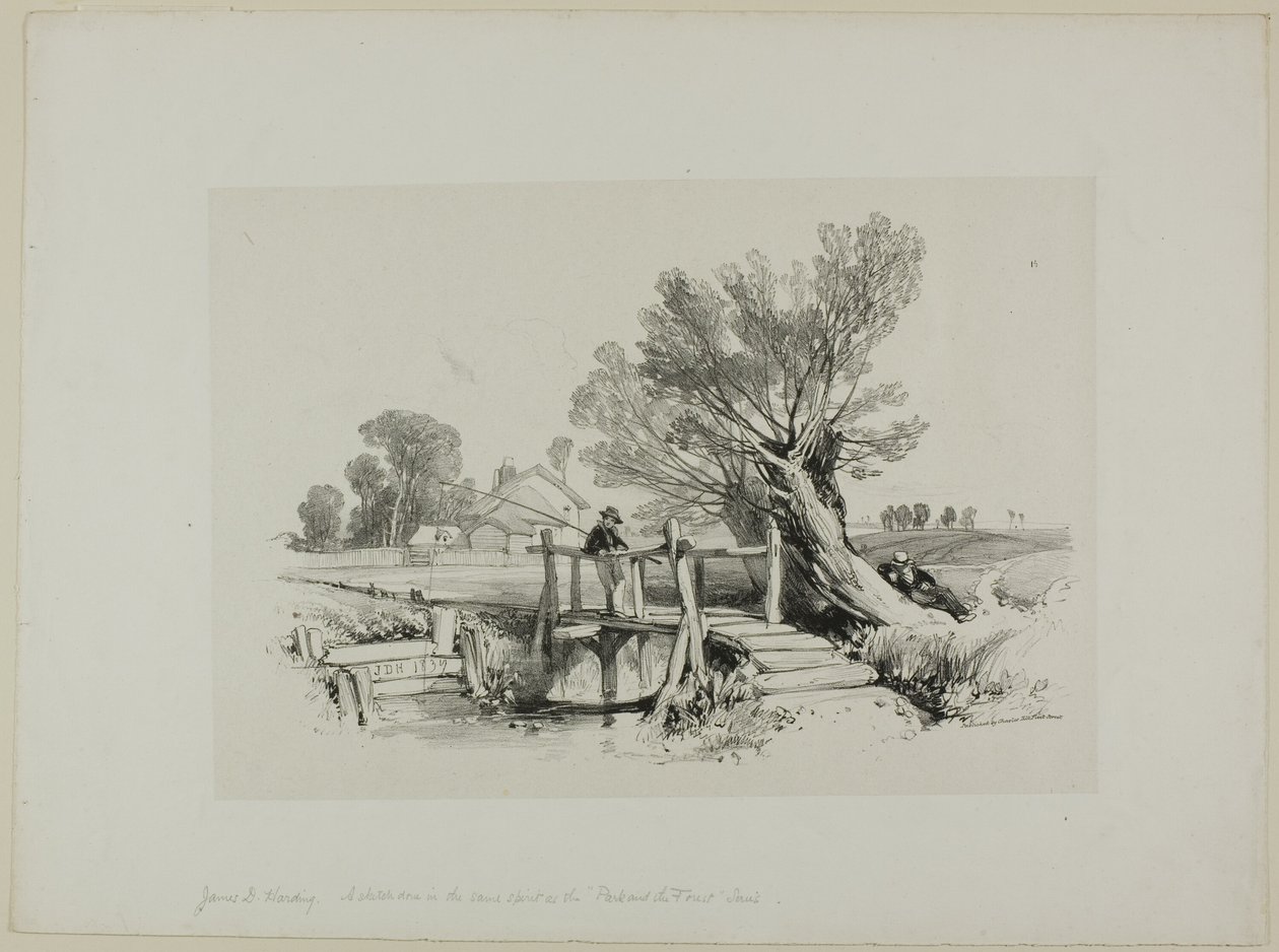 Paisagem com menino pescando de James Duffield Harding