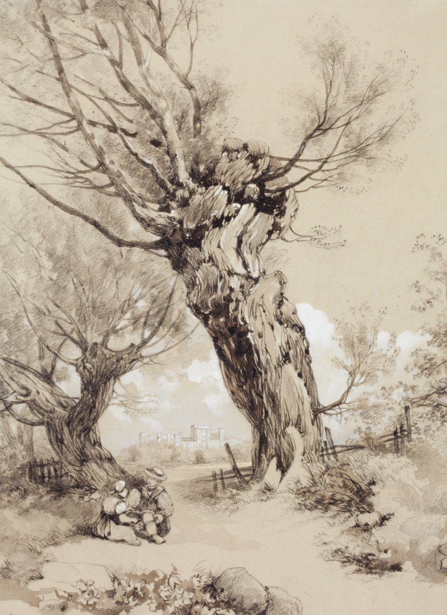 Paisagem com figuras sob árvores podadas de James Duffield Harding