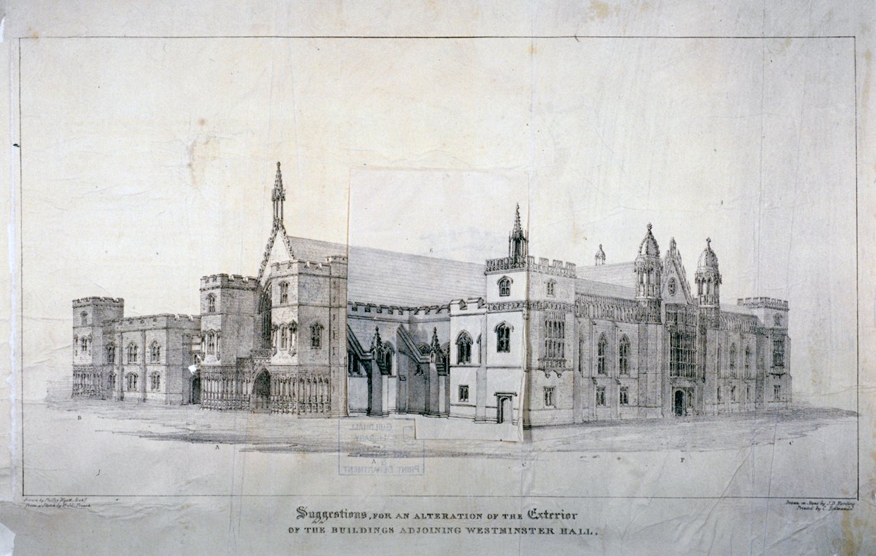 Sugestões para alterações nos edifícios adjacentes ao Westminster Hall, Londres, c1825.               de James Duffield Harding