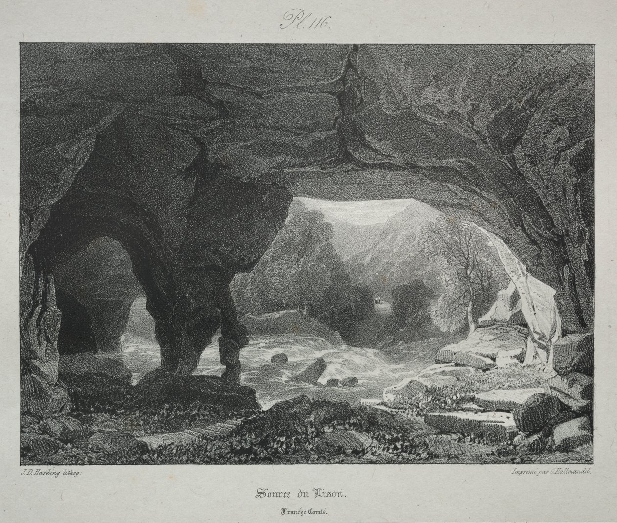 Viagens pitorescas e românticas na França antiga. Franche-Comté: Fonte da Lison de James Duffield Harding