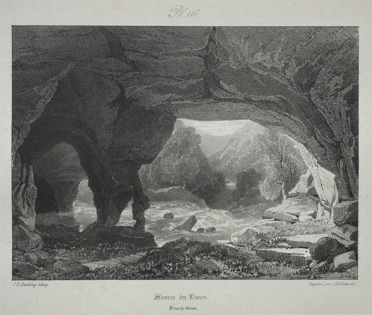 Viagens pitorescas e românticas na França antiga. Franche-Comté: Fonte da Lison de James Duffield Harding