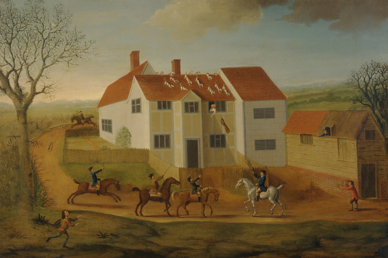 John Sidey e os seus cães de caça numa quinta perto de Hadleigh, Suffolk de James Dunthorne