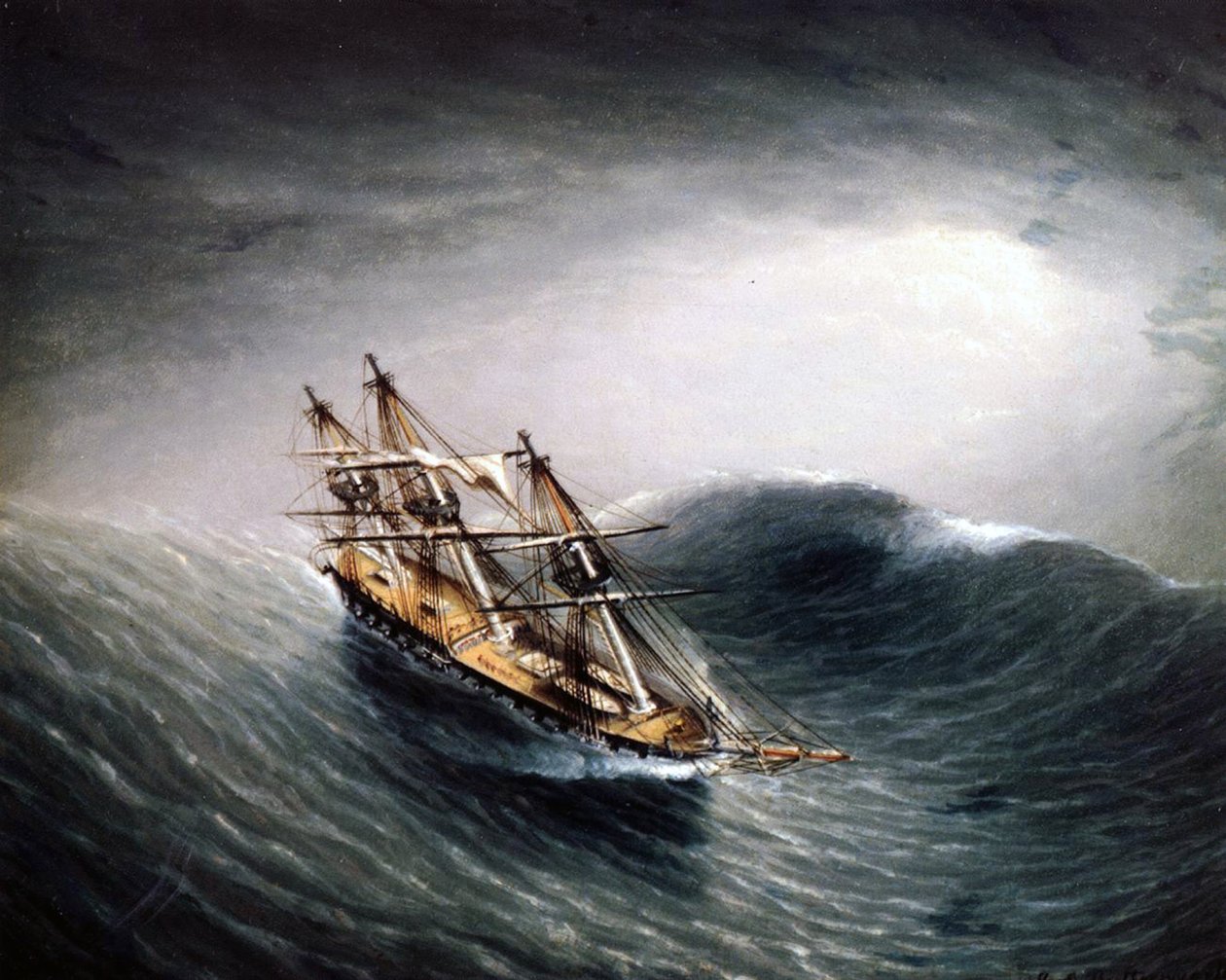 Uma escuna no mar pesado de James E. Buttersworth