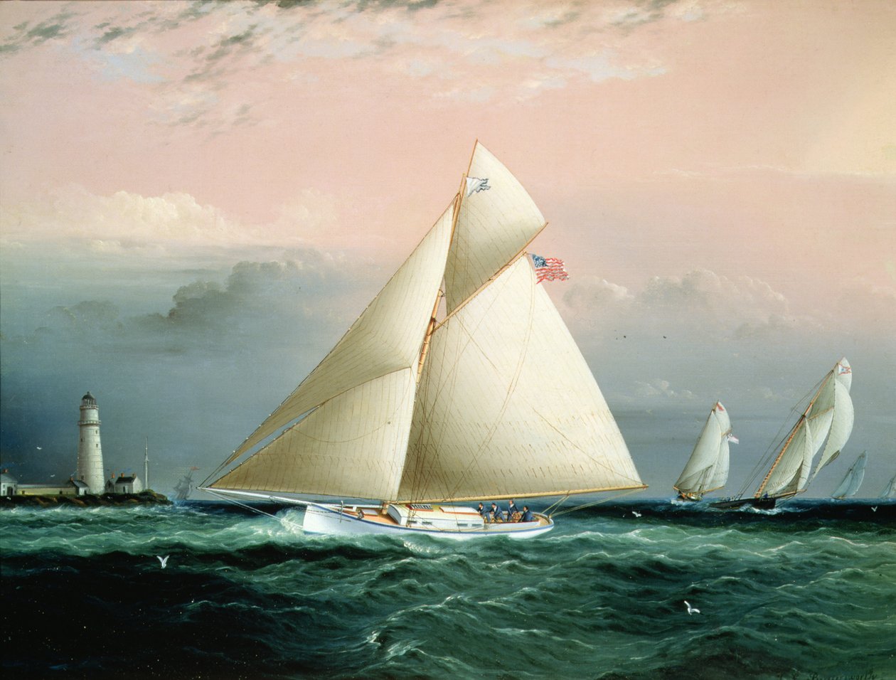 O Cutter Yacht "Chiquita" numa regata ao largo de Boston Light (óleo sobre tela) de James E. Buttersworth